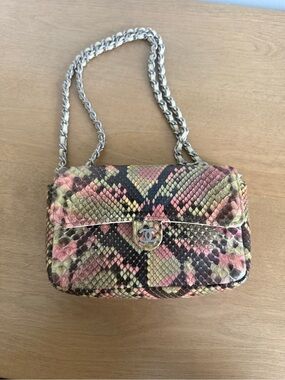 CHANEL Multicolor Pink & Green Python Chain Shoulder Bag